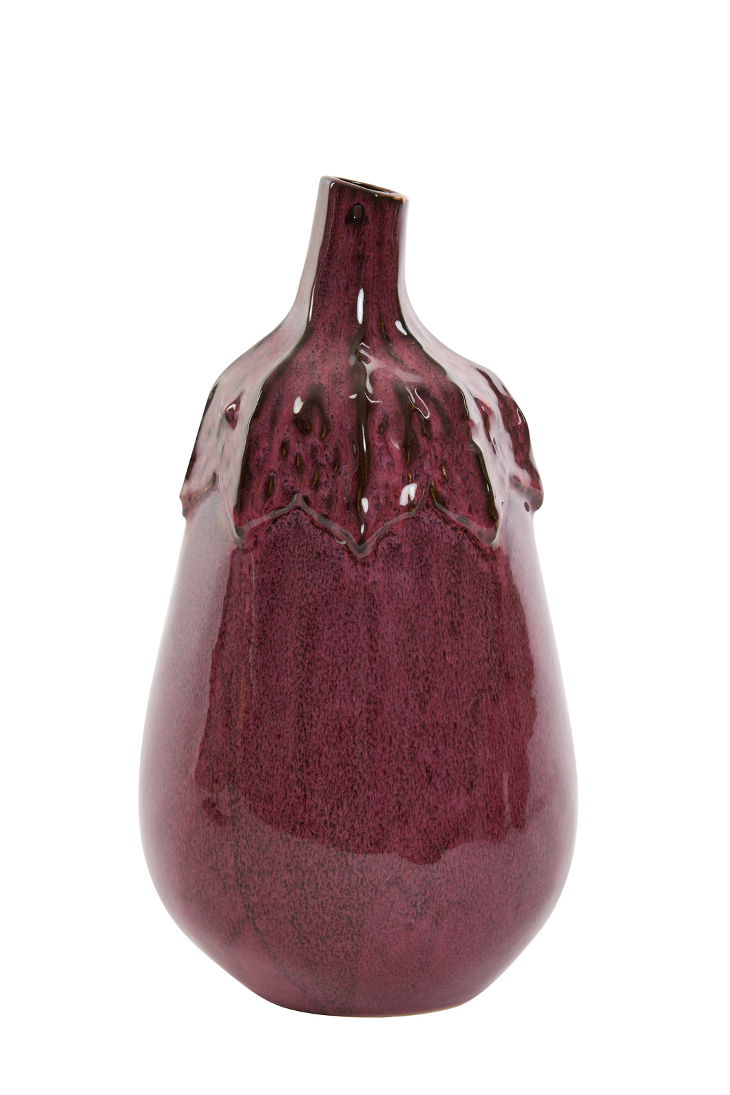 Vase, Large Aubergine Vegetable Design, Violet Colour Ceramic with Glaze
