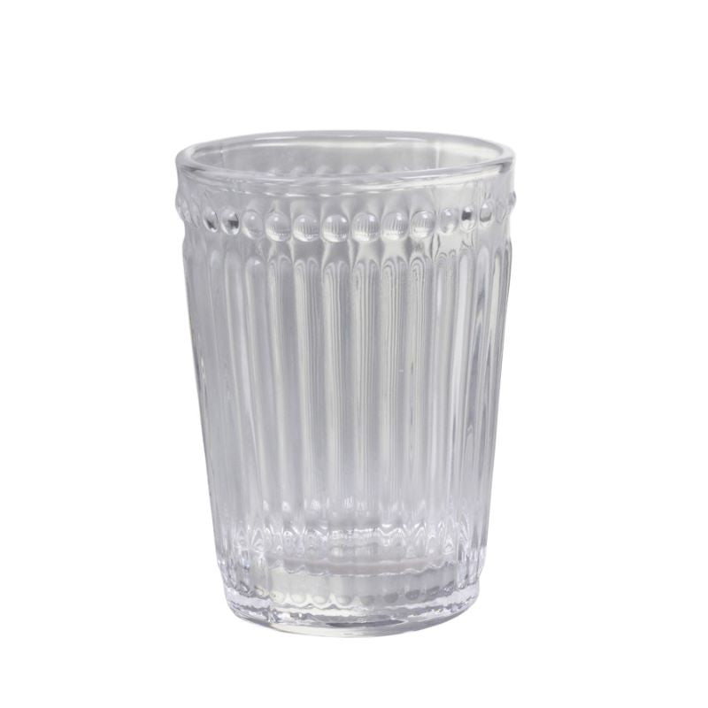 Drinking Glass / Cup, Clear Glass Mug with Grooves, Danish Design