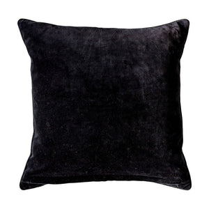 Cushion. Square Cotton Botanic, Tropical Jungle Print, Greens and Teals. Black Piping, Velvet Reverse