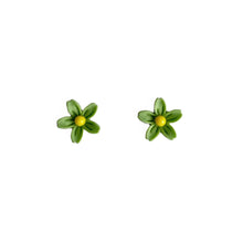 Load image into Gallery viewer, Earrings, Studs, Small Flower Design with Silver Coloured Ear Post, Green
