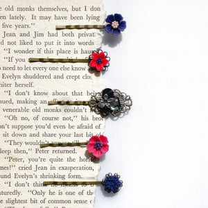 Hair Slide Set.  5 Bobby Pin hair accessories in "Royal Colours".