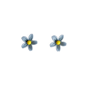 Earrings, Studs, Small Flower Design with Silver Coloured Ear Post, Blue