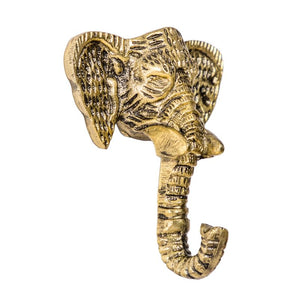Hook, Antique Gold Metal Elephant Head Coat Hook.