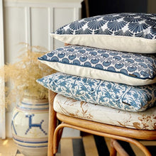 Load image into Gallery viewer, Cushion. Square Velvet, with Piping. Cream, 'Blue Horizon'. VF