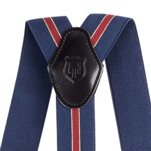 Braces for Trousers, Traditional Navy with Red Striped Design.