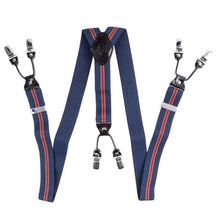 Load image into Gallery viewer, Braces for Trousers, Traditional Navy with Red Striped Design.