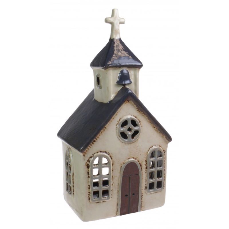 Candle House, Ceramic 'Dutch House' Church Tea Light Holder, Glazed Pottery