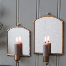 Load image into Gallery viewer, Candleholder for Wall, Mirror Backed Candle Sconce Antique Bronze Metal.
