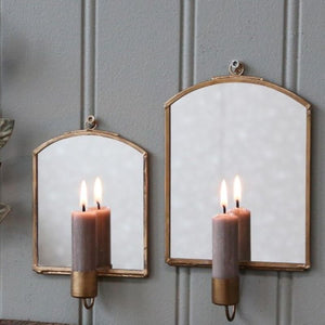 Candleholder for Wall, Mirror Backed Candle Sconce Antique Bronze Metal.