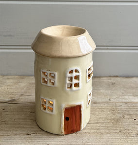 Candle House, Ceramic Dutch House for Wax Melts, Glazed Pottery, Cream.