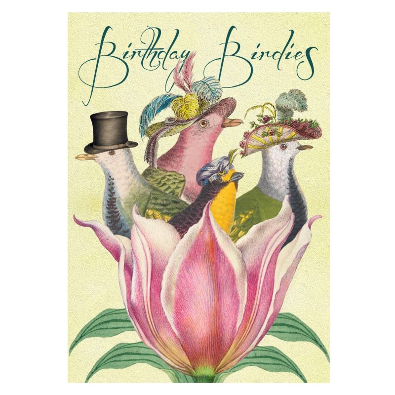 Greeting Card. Vintage Style Design. Birthday Birdies.