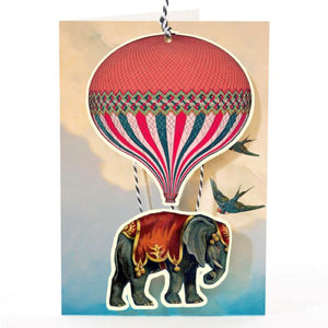 Greeting Card. Articulated Fandangles Circus Elephant with Hot Air Balloon.