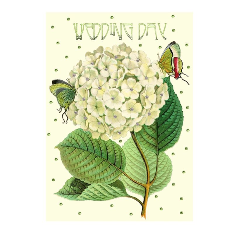 Greeting Card. Vintage Style Design. Wedding Day (with Glitter)