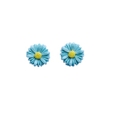 Load image into Gallery viewer, Earrings, Studs, Sunflower Design with Silver Coloured Ear Post, &#39;Soft Blue&#39;
