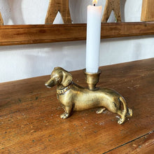 Load image into Gallery viewer, Candleholder, &#39;Dachshund Dog&#39;, / Sausage Bronze Finish, for Dinner Candles / Candle Sticks VF.
