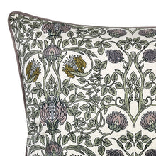 Load image into Gallery viewer, Cushion. Square Velvet, Patterned with Piping. 'Delicate Green', Green, GoldVF