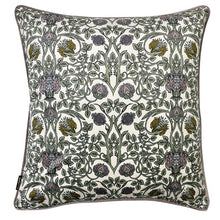 Load image into Gallery viewer, Cushion. Square Velvet, Patterned with Piping. &#39;Delicate Green&#39;. VF
