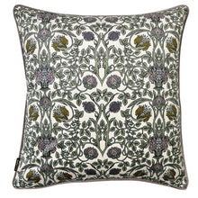 Load image into Gallery viewer, Cushion. Square Velvet, Patterned with Piping. 'Delicate Green', Green, GoldVF