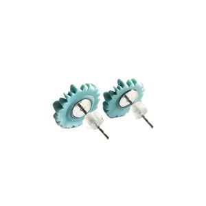 Earrings, Studs, Sunflower Design with Silver Coloured Ear Post, 'Soft Blue'