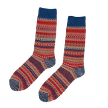 Load image into Gallery viewer, Socks, Single Pair, Traditional Fairisle Design, Cotton Rich in Red /Blue Mix
