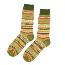 Load image into Gallery viewer, Socks, Single Pair, Traditional Fairisle Design, Cotton Rich in Green Mix