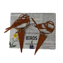 Load image into Gallery viewer, Pot Plant Bird Stakes, Rust Metal Finish, Set of 3 Bird Spikes Assorted, Ornamental.

