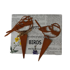 Pot Plant Bird Stakes, Rust Metal Finish, Set of 3 Bird Spikes Assorted, Ornamental.