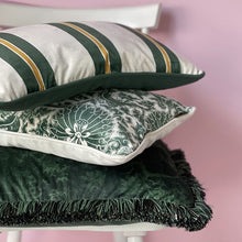 Load image into Gallery viewer, Cushion. Rectangle Velvet Cushion. Cream and Green Circle Pattern. VF.