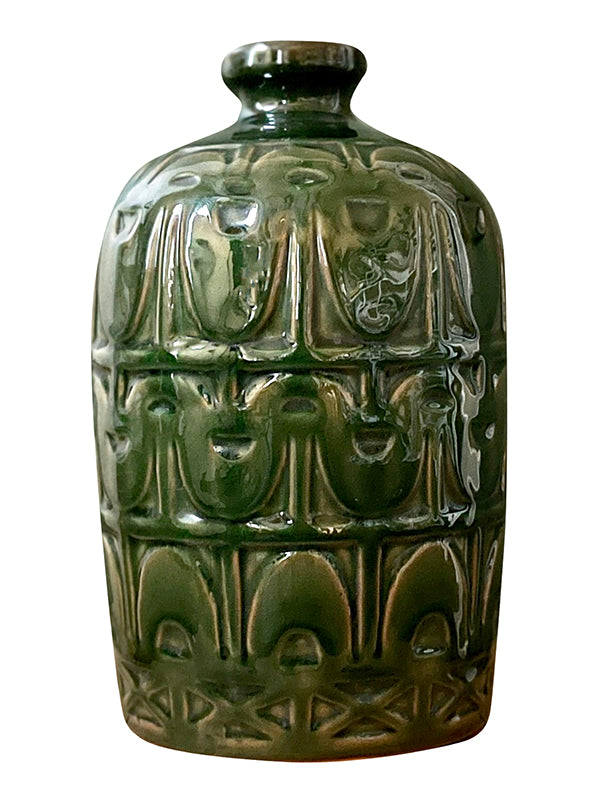 Vase, Danish Glazed Pottery, Tall, Art Deco Influence - Dark Green  VF