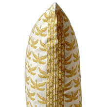 Load image into Gallery viewer, Cushion. Square Cotton, with Patterned Edge. Cream &amp; Golden Yellow &#39;Dragonfly&#39; Print. VF

