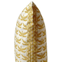Load image into Gallery viewer, Cushion. Square Cotton, with Patterned Edge. Cream & Golden Yellow 'Dragonfly' Print. VF