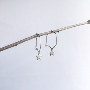 Earrings, Silver Colour Hexagon Wire Fixings with Silver Colour Star