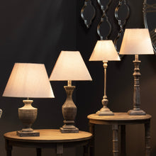 Load image into Gallery viewer, Lamp, Handcrafted 'Column' Grey Wash Wood with Complementary Linen Shade, Table Light