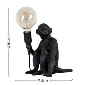 Table Lamp / Light, Sitting Monkey, Table Lamp Holding a Bulb, Black.