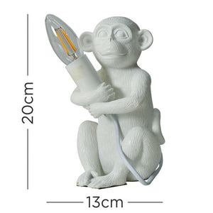 Table Lamp, Sitting Baby Monkey, in White, Holds a Bulb