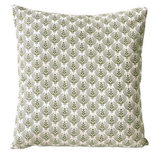 Load image into Gallery viewer, Cushion. Square Cotton, Cream & Olive Green Design 'Miranda' Print. VF