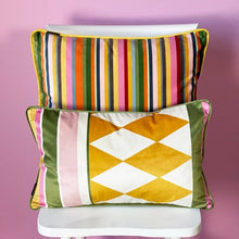 Load image into Gallery viewer, Cushion. Square Velvet, Multi Striped Coloured / Colour, with Piping. VF