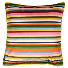 Load image into Gallery viewer, Cushion. Square Velvet, Multi Striped Coloured / Colour, with Piping. VF