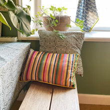 Load image into Gallery viewer, Cushion. Rectangle Velvet Stripe Cushion. Striped, Coloured Pattern. VF.