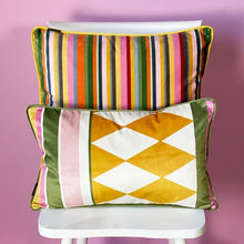Load image into Gallery viewer, Cushion. Rectangle Velvet Stripe Cushion. Striped, Coloured Pattern. VF.