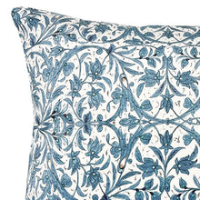Load image into Gallery viewer, Cushion. Square Velvet, Patterned, 'Pacific' Cream, Blue Floral Design. VF