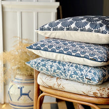 Load image into Gallery viewer, Cushion. Square Velvet, Patterned, 'Pacific' Cream, Blue Floral Design. VF