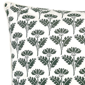 Cushion. Square Velvet, with Piping. Cream & Green Floral Design, 'Sea Moss'. VF