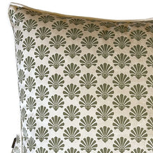 Load image into Gallery viewer, Cushion. Square Velvet, with Piping. Cream & Sage Green, Fan Design, 'Split Pea'. VF