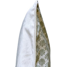 Load image into Gallery viewer, Cushion. Square Velvet, with Piping. Cream & Sage Green, Fan Design, 'Split Pea'. VF