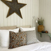 Load image into Gallery viewer, Cushion. Square Velvet, with Piping. Cream & Sage Green, Fan Design, 'Split Pea'. VF