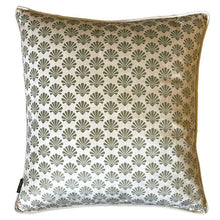 Load image into Gallery viewer, Cushion. Square Velvet, with Piping. Cream &amp; Sage Green, Fan Design, &#39;Split Pea&#39;. VF

