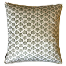 Load image into Gallery viewer, Cushion. Square Velvet, with Piping. Cream & Sage Green, Fan Design, 'Split Pea'. VF