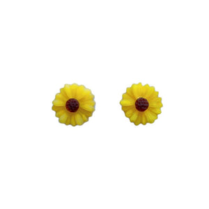 Earrings, Studs, Sunflower Design with Silver Coloured Ear Post, Yellow.