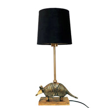 Load image into Gallery viewer, Table Lighting, Armadillo Lamp, Brass Finish with Black Velvet Shade.